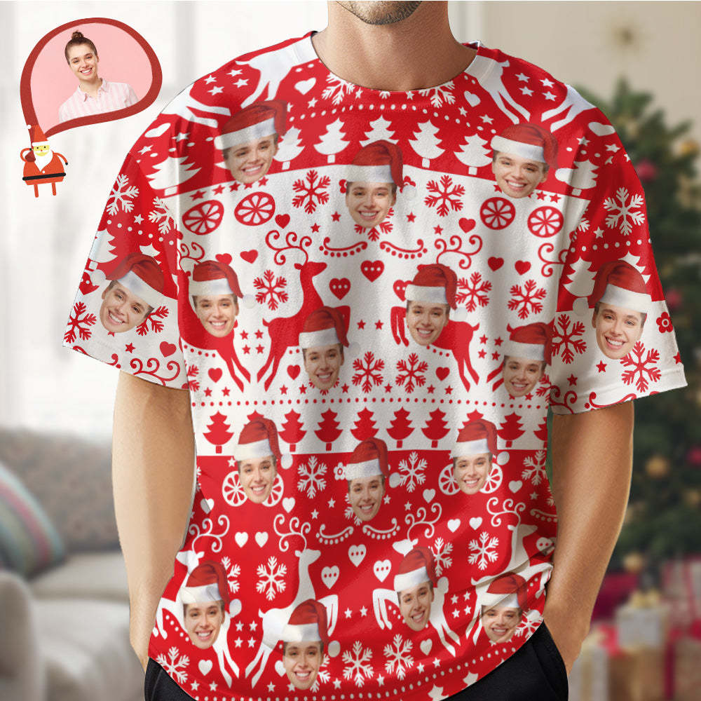 Custom Face T-shirt Christmas Gifts Elk Christmas T-shirt - MyFaceSocksUK