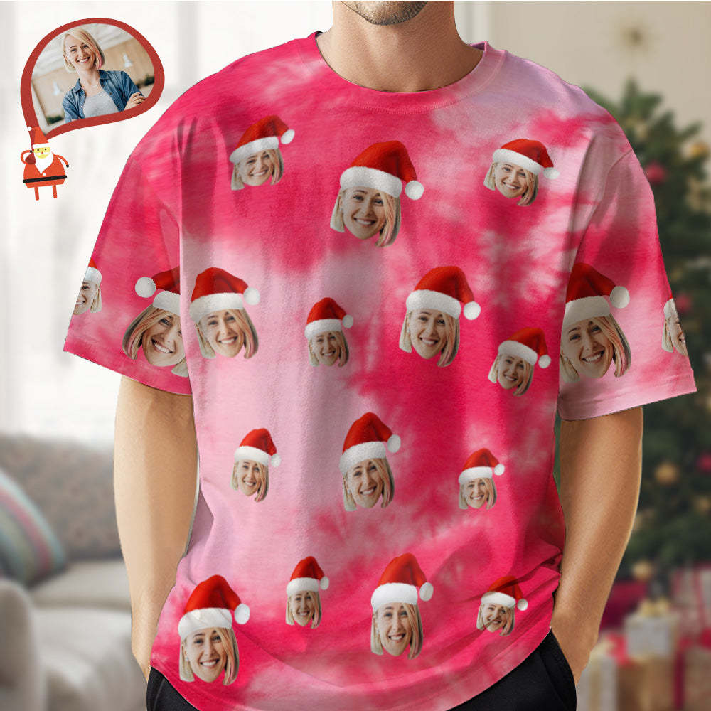 Custom Face T-shirt Christmas Gifts Tie Dye Christmas T-shirt - MyFaceSocksUK