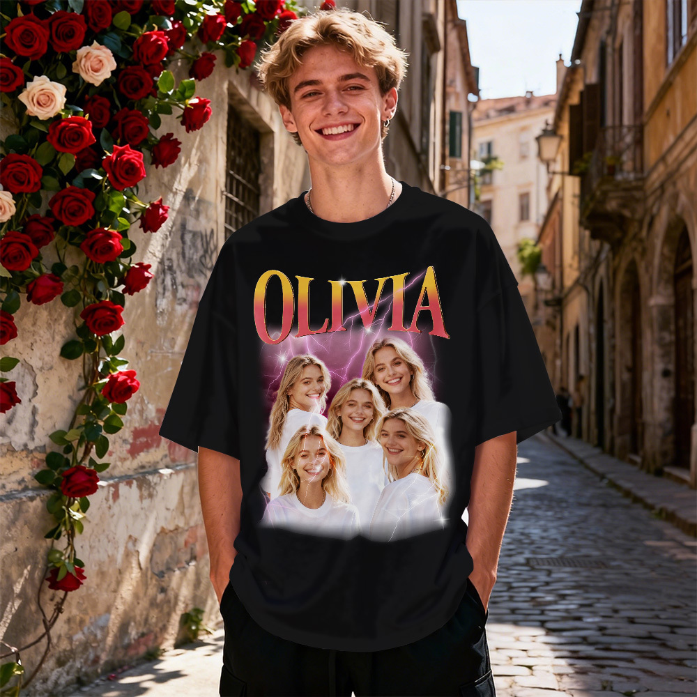 Personalized Photo Vintage Tee Custom Name T-shirt Boyfriend Shirt Valentine's Day Gifts Idea - MyFaceSocksUK