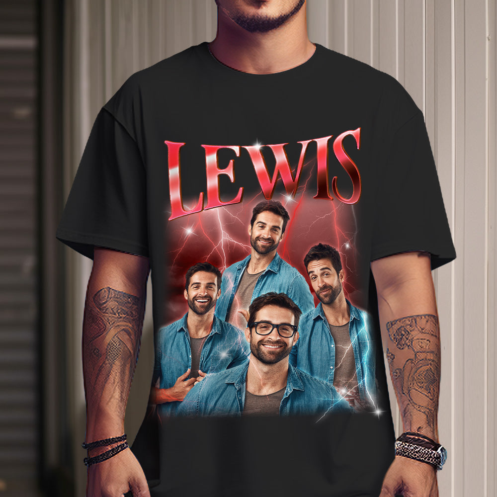 Custom Photo Vintage Tee Personalized Name T-shirt for Couple Boyfriend Shirt