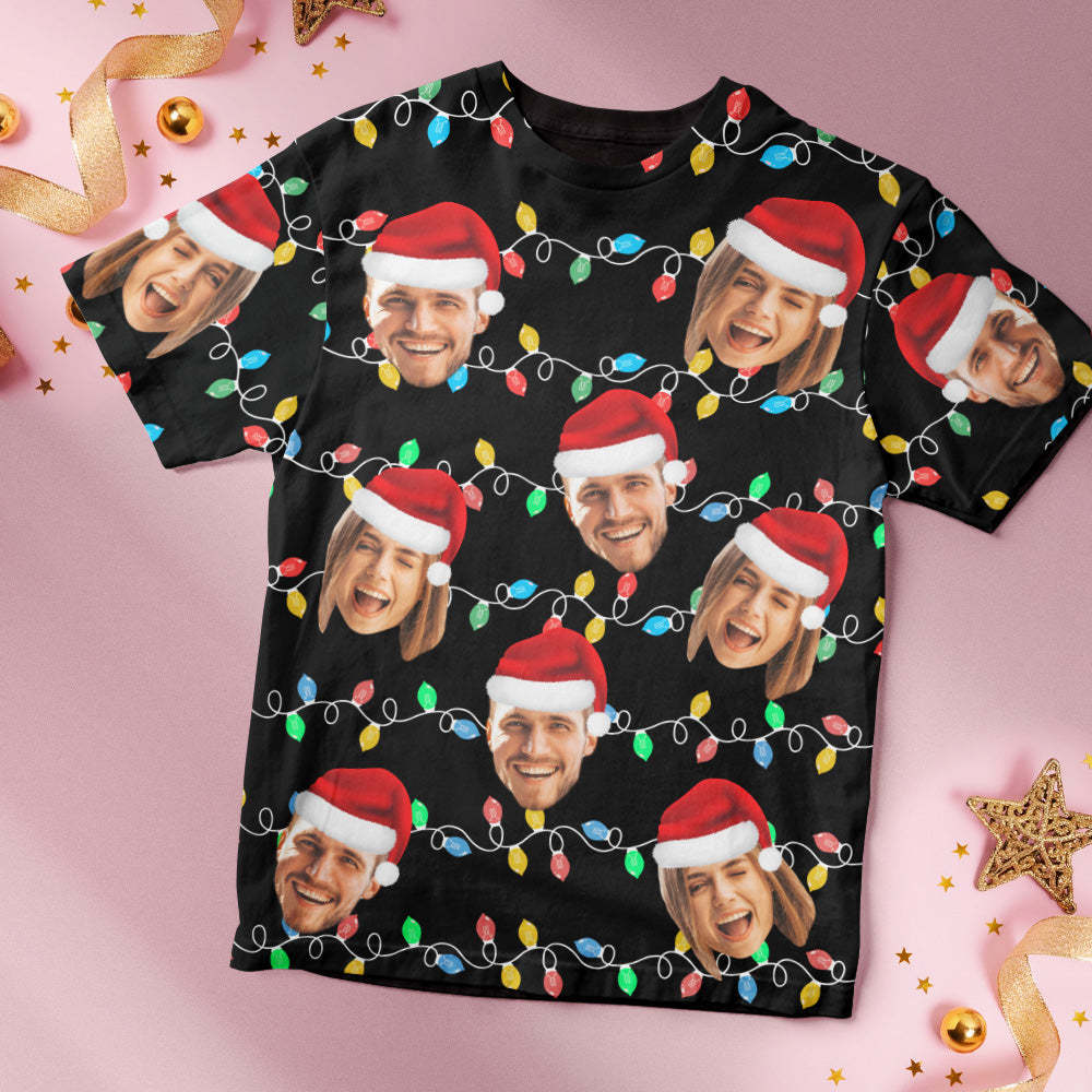 Custom Face T-shirt Personalized Personalized Photo Xmas Leds Unisex T-shirts Merry Christmas - MyFaceSocks