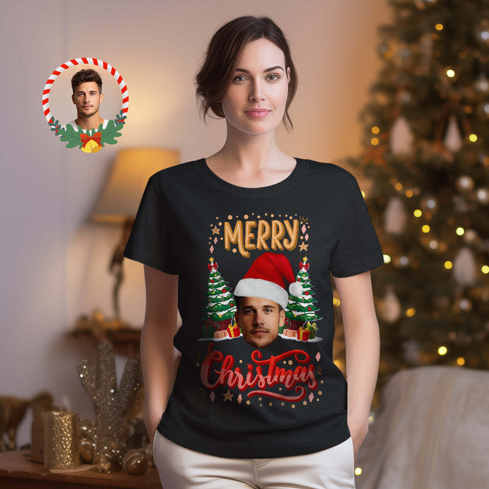 Custom Christmas Face T-shirt Funny Merry Christmas Photo Shirt - MyFaceSocksUK