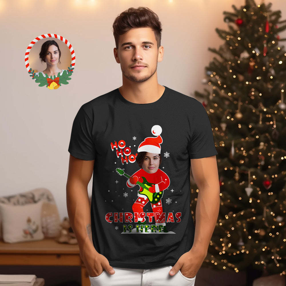 Custom Christmas Face T-shirt Cute Christmas Shirts Rocking Santa Shirt Face T-Shirt - MyFaceSocksUK