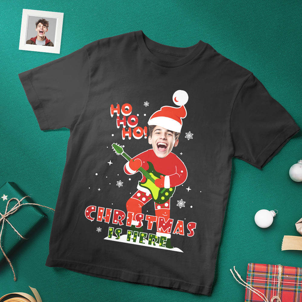 Custom Christmas Face T-shirt Cute Christmas Shirts Rocking Santa Shirt Face T-Shirt - MyFaceSocksUK