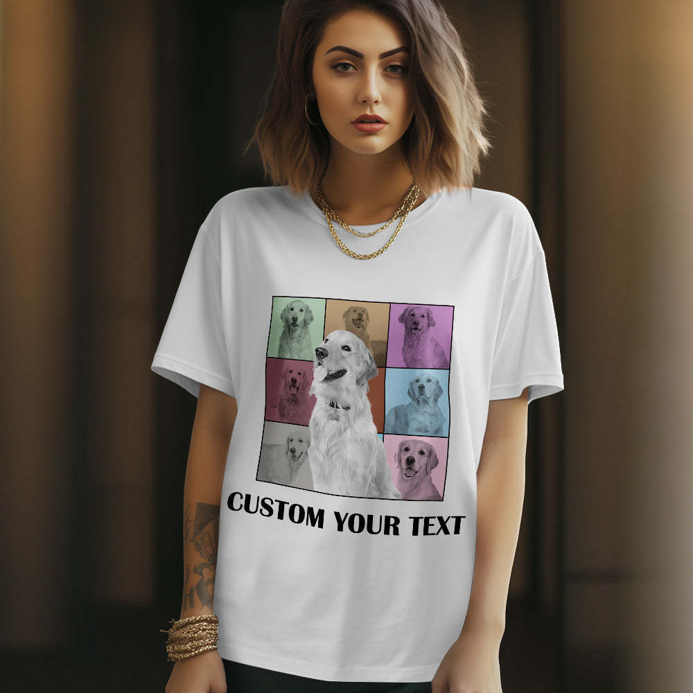 Custom Your Photo and Text Shirt Personalised Dog Photo Shirt Custom Multi Pet Portrait Shirt - MyFaceSocksUK