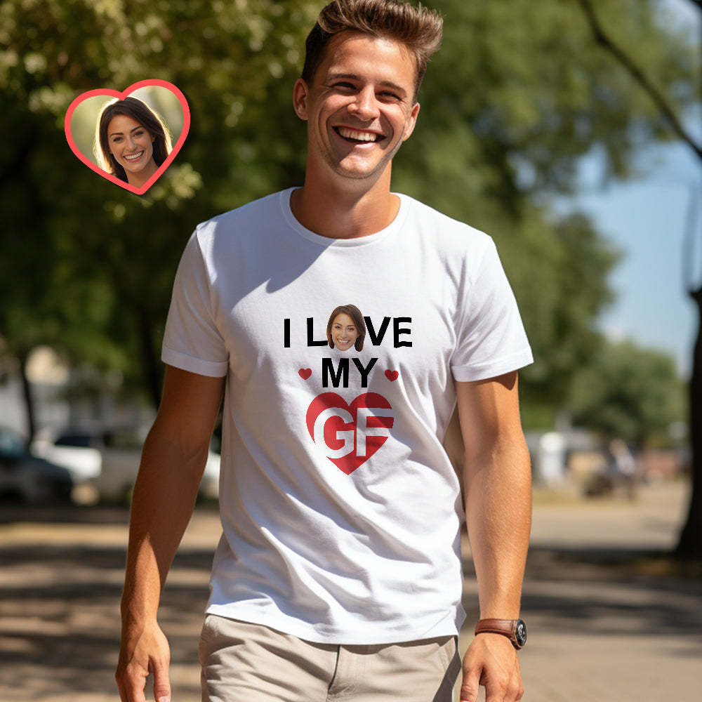 Custom Couple Matching T-shirts I Love My BF I Love My GF Valentine's Day Gift - MyFaceSocksUK