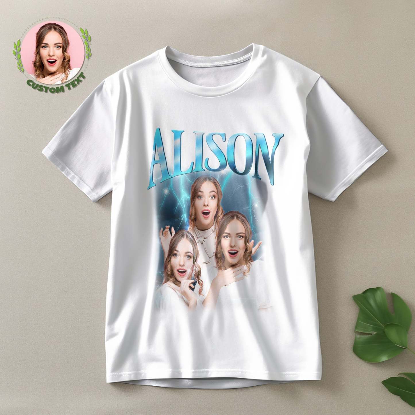 Custom Lightning Retro Photo And Name T-Shirt Special Gift For Couple - MyFaceSocksUK