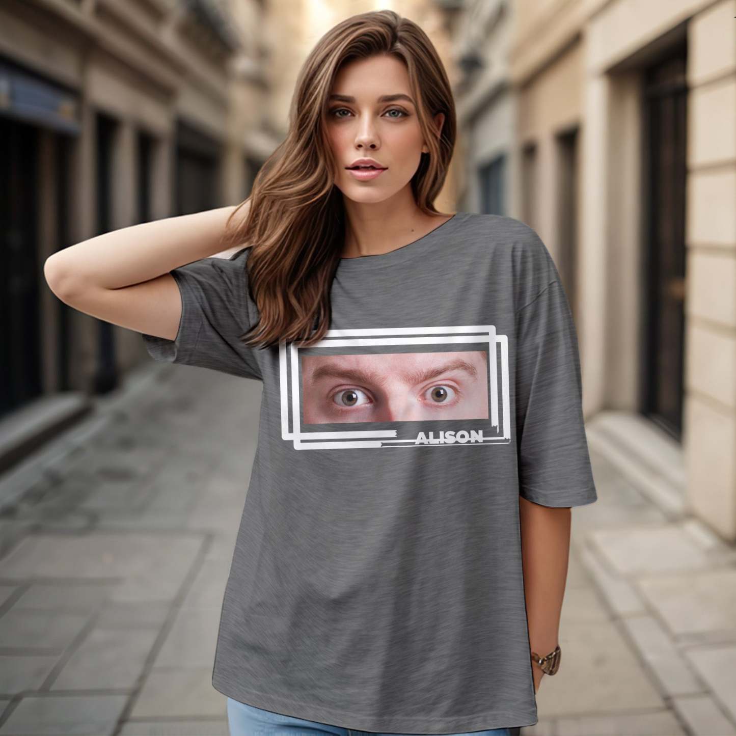 Custom Eyes And Name T-shirt Funny Big Eyes Shirt Gift For Couple - MyFaceSocksUK