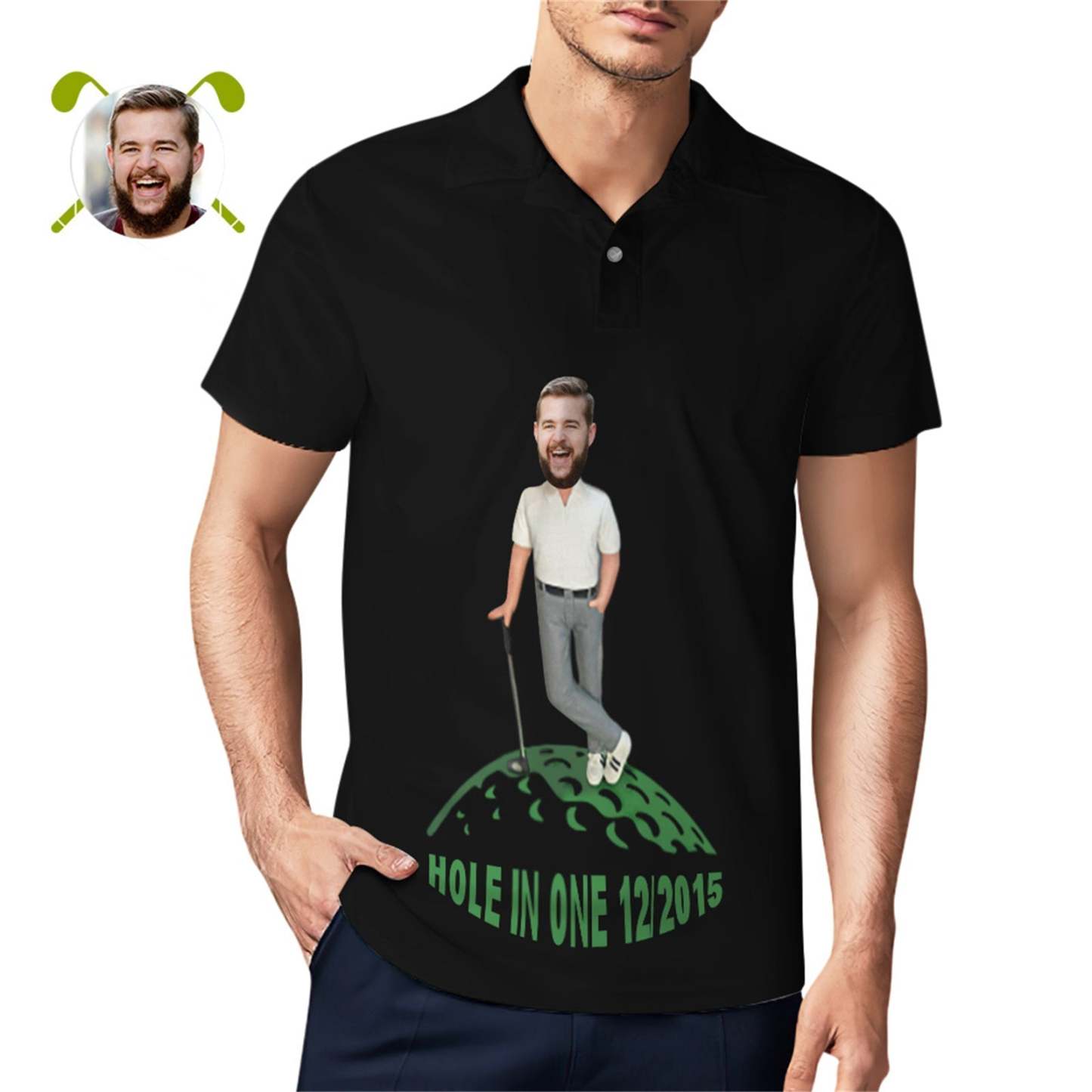 Custom Face Polo Shirt For Men Hole In One Golf Polo Shirt Gift For Golfer - MyFaceSocksUK