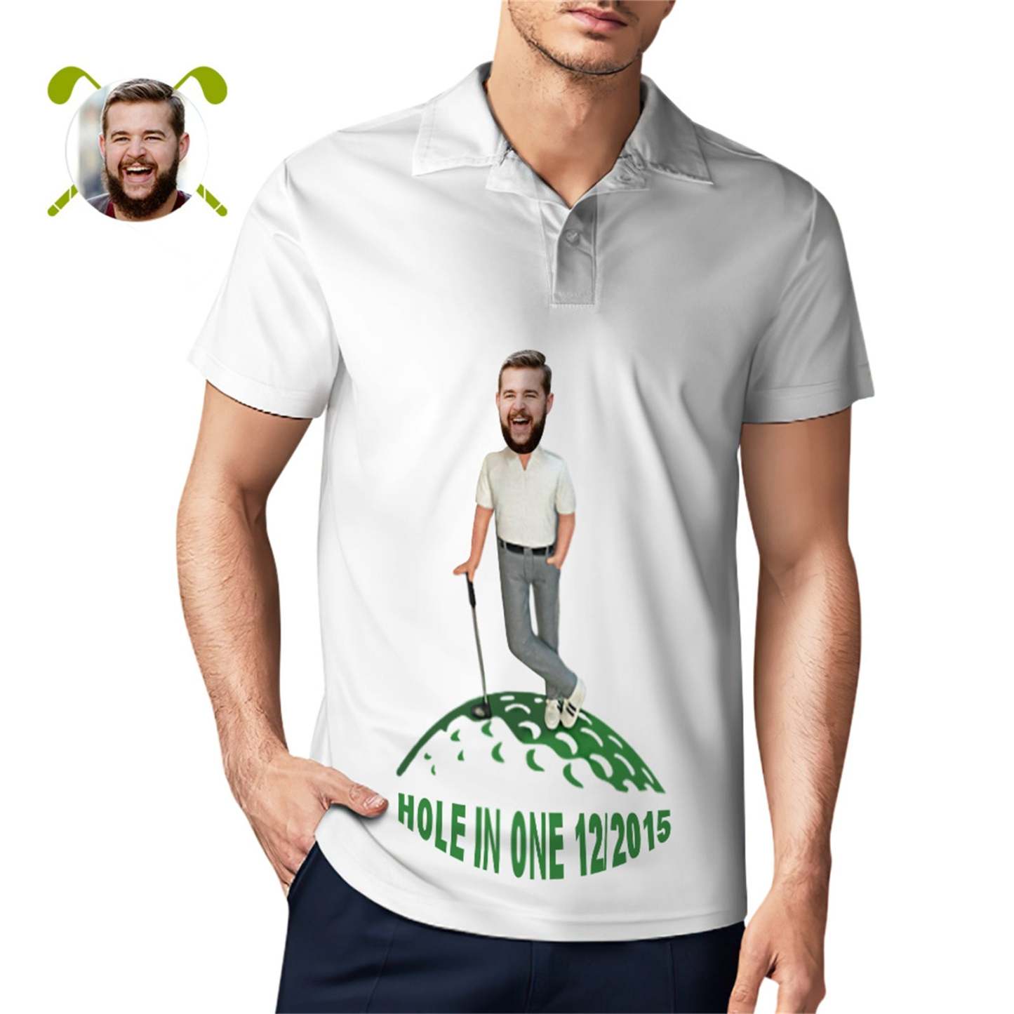 Custom Face Polo Shirt For Men Hole In One Golf Polo Shirt Gift For Golfer - MyFaceSocksUK