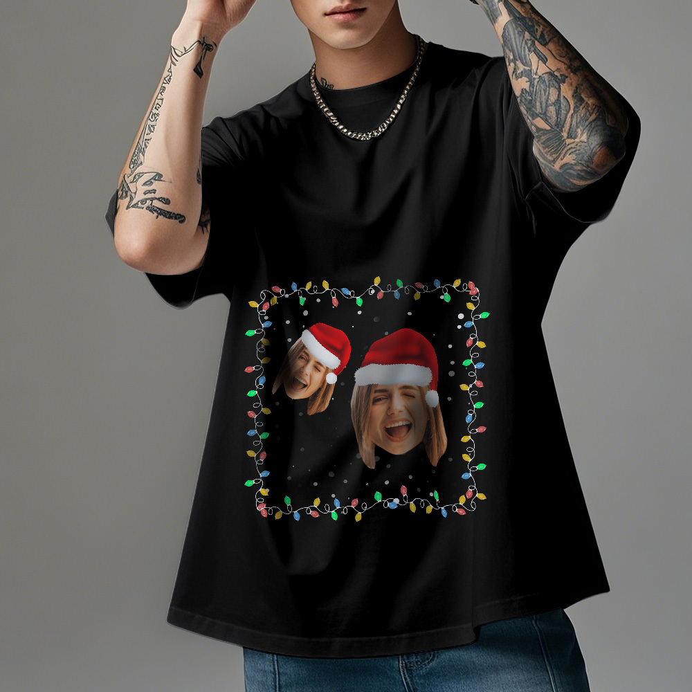Personalized Photo Vintage T-shirts Christmas Theme T-shirt Lantern Vintage T-Shirt - MyFaceSocksUK