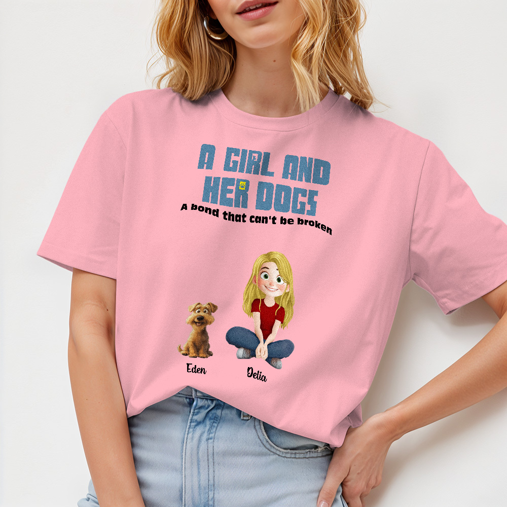 Custom Cartoon T-shirt Unbreakable Bond With My Dogs Personalized Name Shirt - MyFaceSocksUK