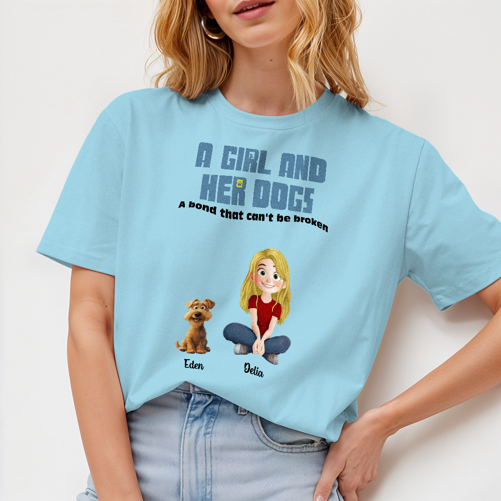 Custom Cartoon T-shirt Unbreakable Bond With My Dogs Personalized Name Shirt - MyFaceSocksUK