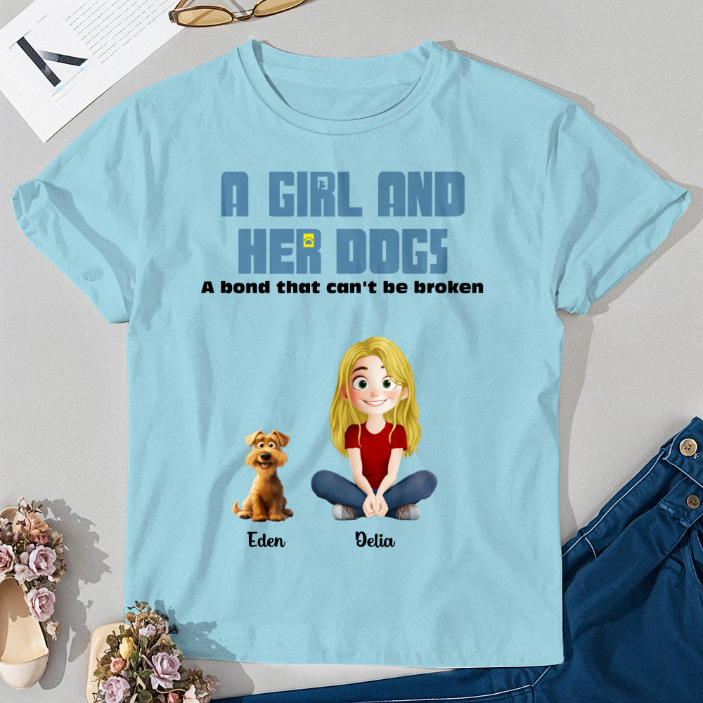 Custom Cartoon T-shirt Unbreakable Bond With My Dogs Personalized Name Shirt - MyFaceSocksUK