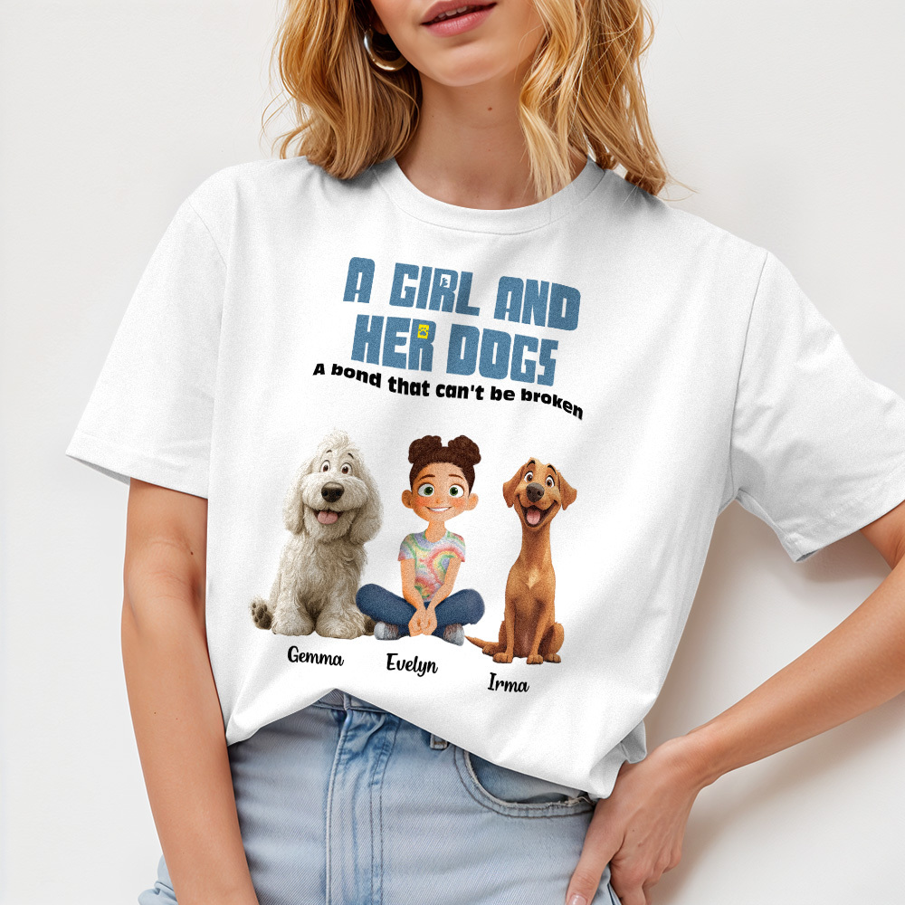Custom Cartoon T-shirt Unbreakable Bond With My Dogs Personalized Name Shirt - MyFaceSocksUK