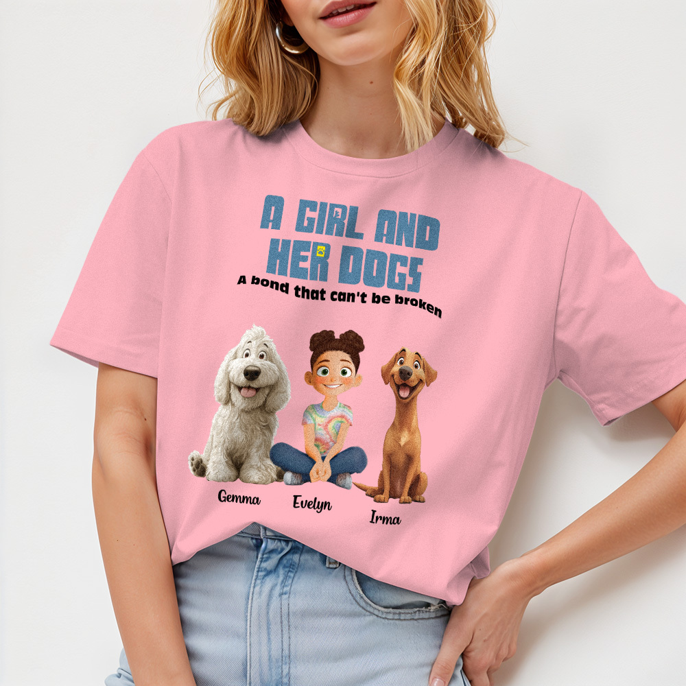 Custom Cartoon T-shirt Unbreakable Bond With My Dogs Personalized Name Shirt - MyFaceSocksUK