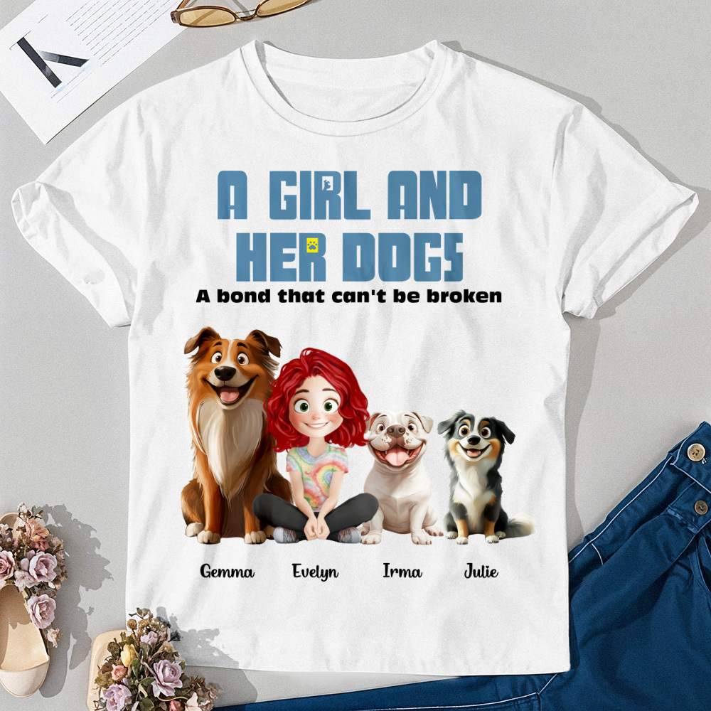 Custom Cartoon T-shirt Unbreakable Bond With My Dogs Personalized Name Shirt - MyFaceSocksUK