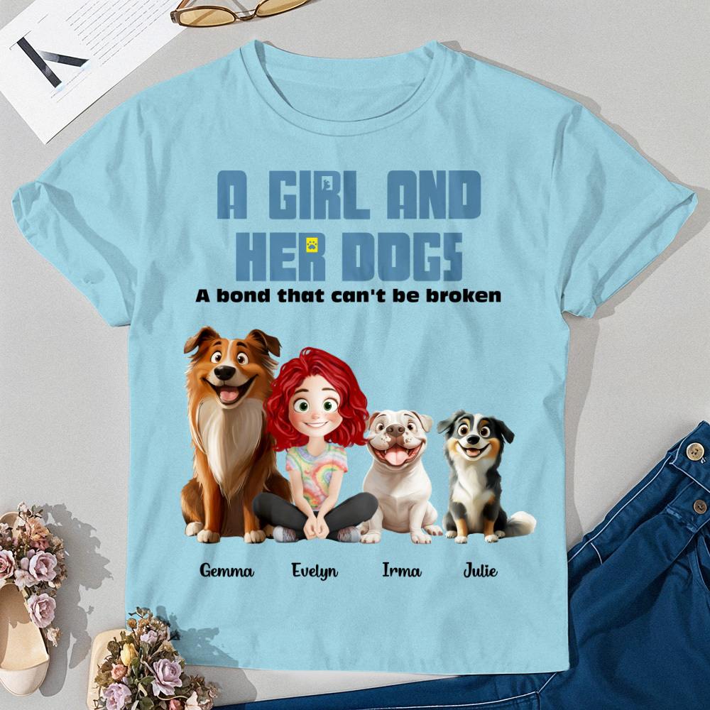 Custom Cartoon T-shirt Unbreakable Bond With My Dogs Personalized Name Shirt - MyFaceSocksUK