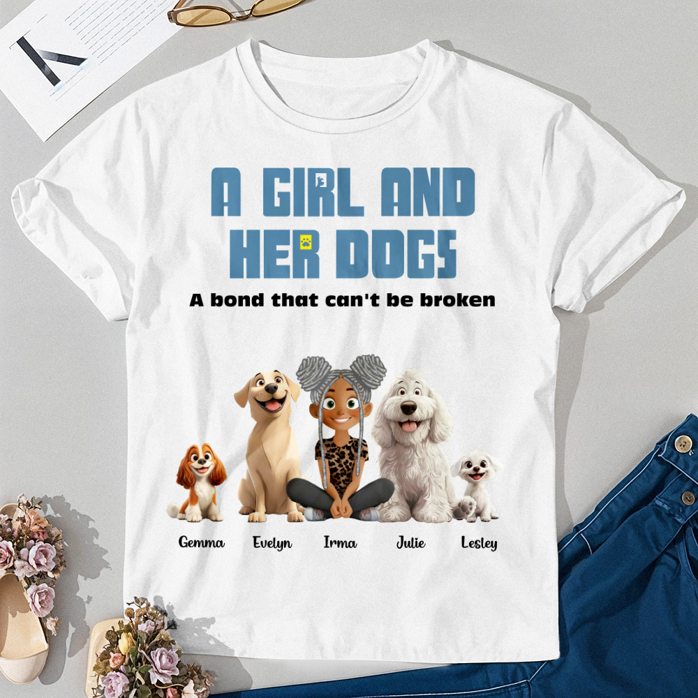Custom Cartoon T-shirt Unbreakable Bond With My Dogs Personalized Name Shirt - MyFaceSocksUK
