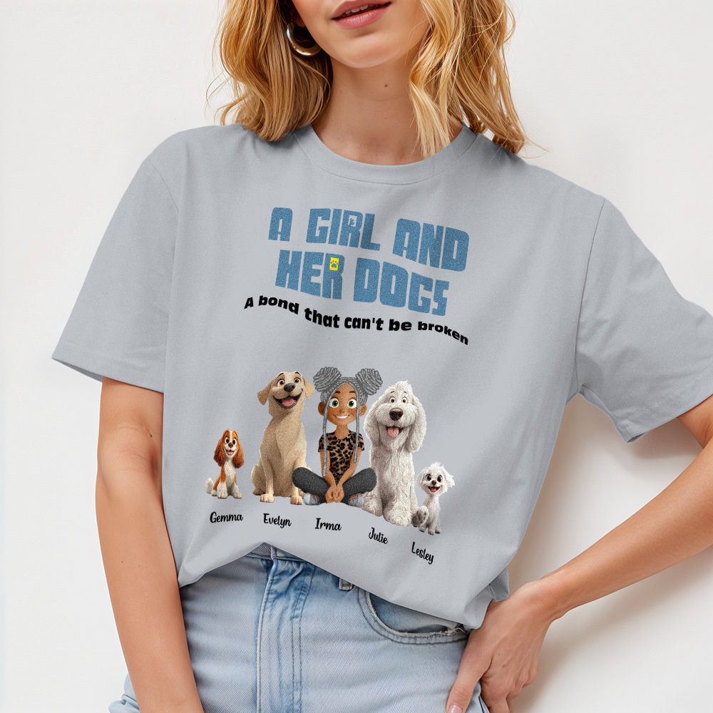 Custom Cartoon T-shirt Unbreakable Bond With My Dogs Personalized Name Shirt - MyFaceSocksUK