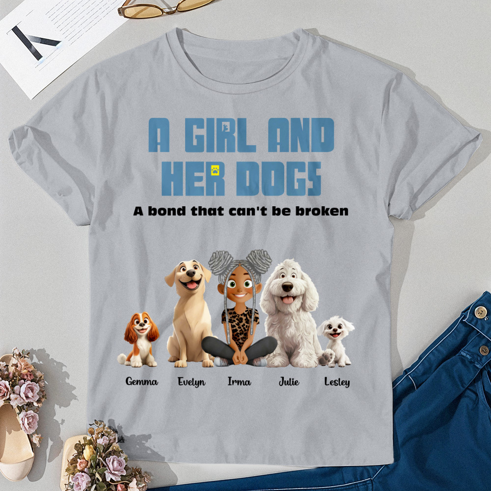 Custom Cartoon T-shirt Unbreakable Bond With My Dogs Personalized Name Shirt - MyFaceSocksUK