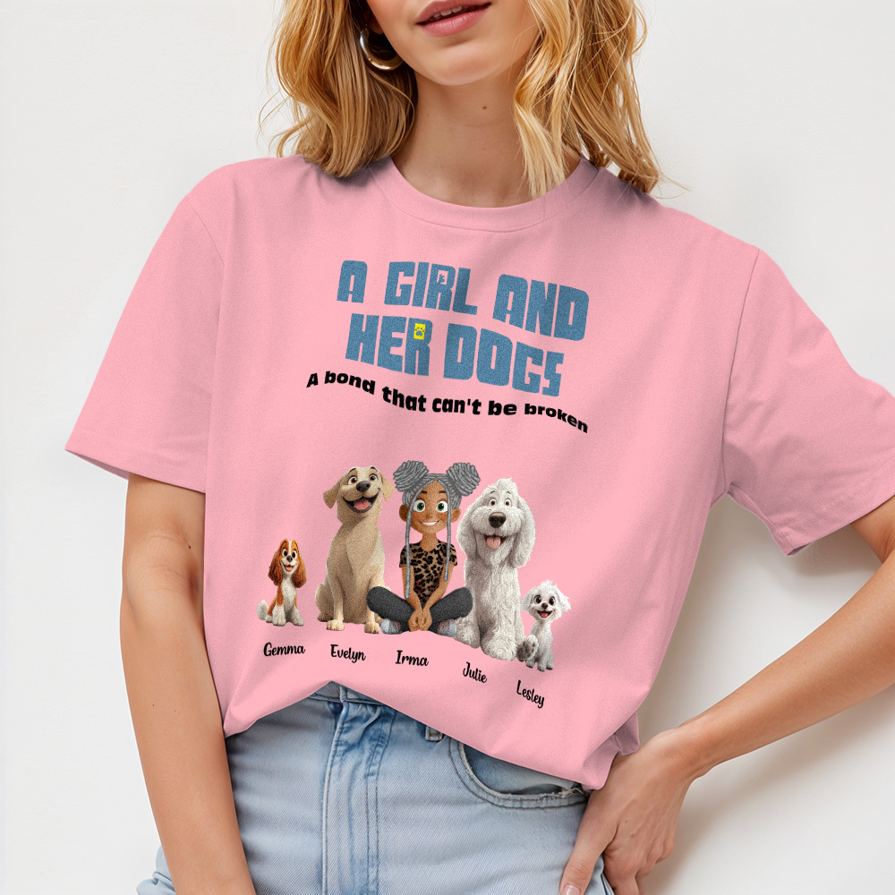 Custom Cartoon T-shirt Unbreakable Bond With My Dogs Personalized Name Shirt - MyFaceSocksUK