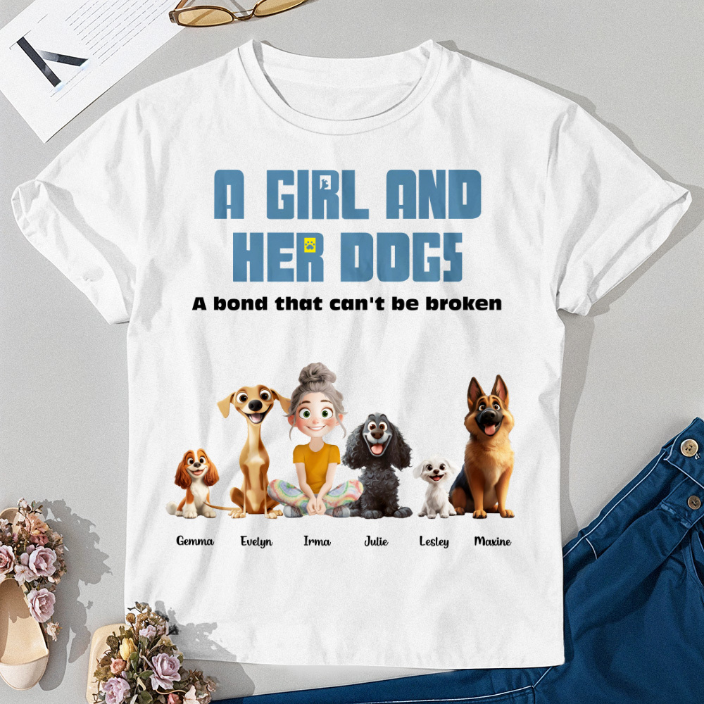 Custom Cartoon T-shirt Unbreakable Bond With My Dogs Personalized Name Shirt - MyFaceSocksUK