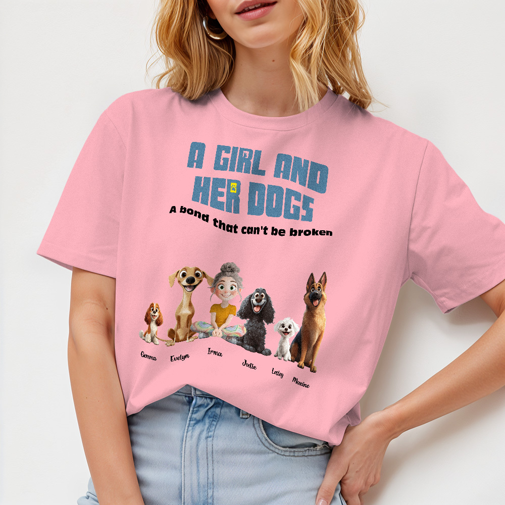 Custom Cartoon T-shirt Unbreakable Bond With My Dogs Personalized Name Shirt - MyFaceSocksUK