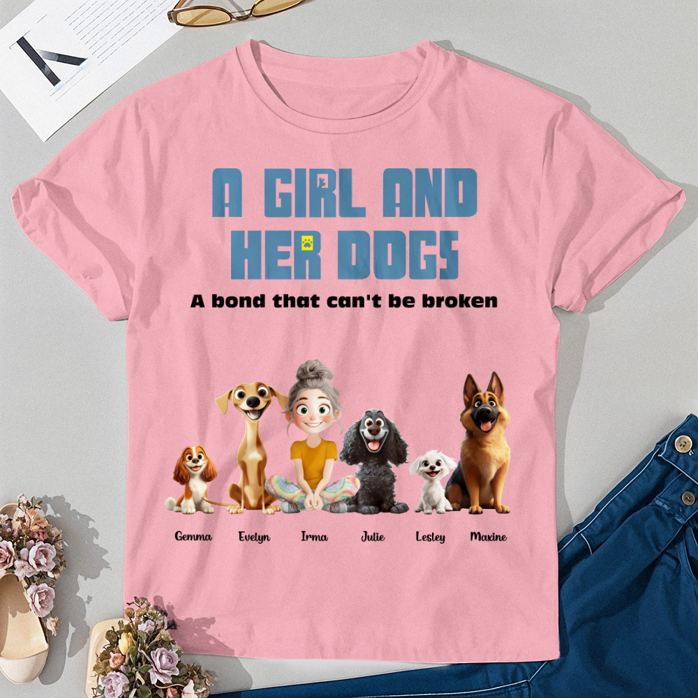 Custom Cartoon T-shirt Unbreakable Bond With My Dogs Personalized Name Shirt - MyFaceSocksUK