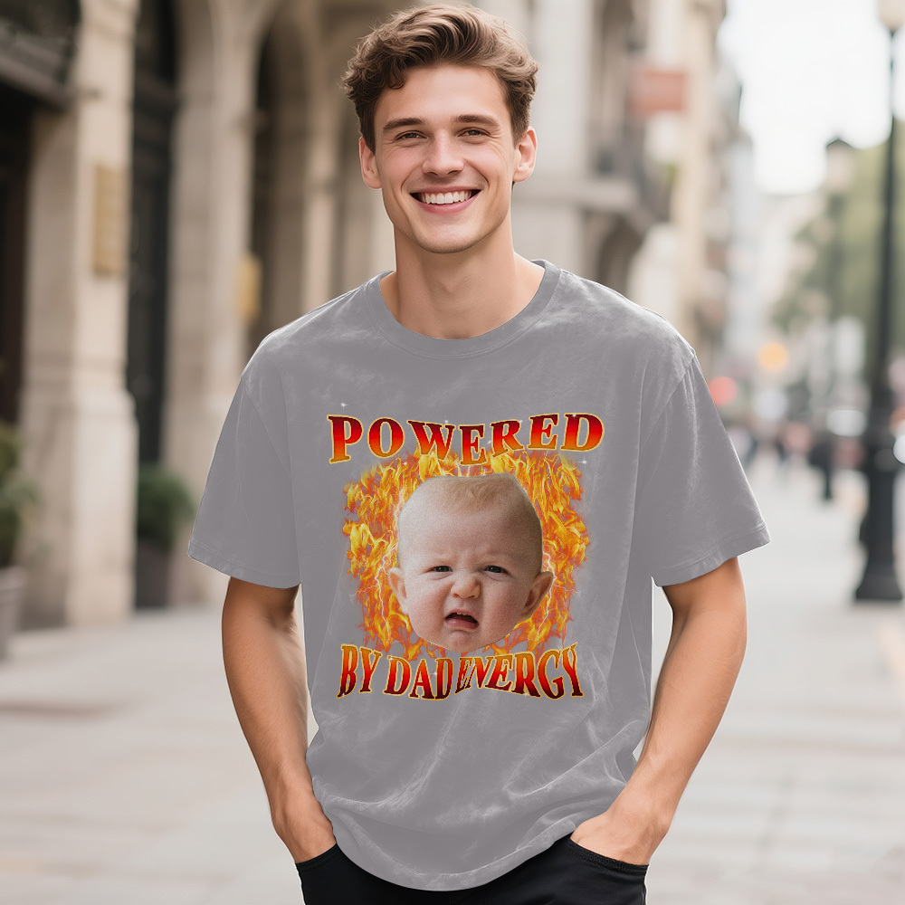 Personalized Photo Vintage T-Shirt Funny Fathers Day Gift for Dad, Retro Washed 90s Graphic Tee Kids Cute Custom Shirt - MyFaceSocksUK