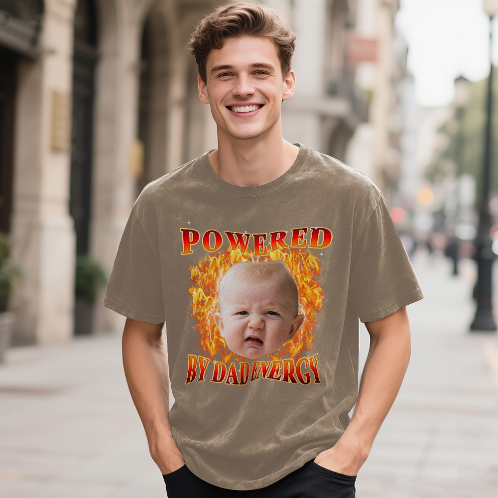 Personalized Photo Vintage T-Shirt Funny Fathers Day Gift for Dad, Retro Washed 90s Graphic Tee Kids Cute Custom Shirt - MyFaceSocksUK