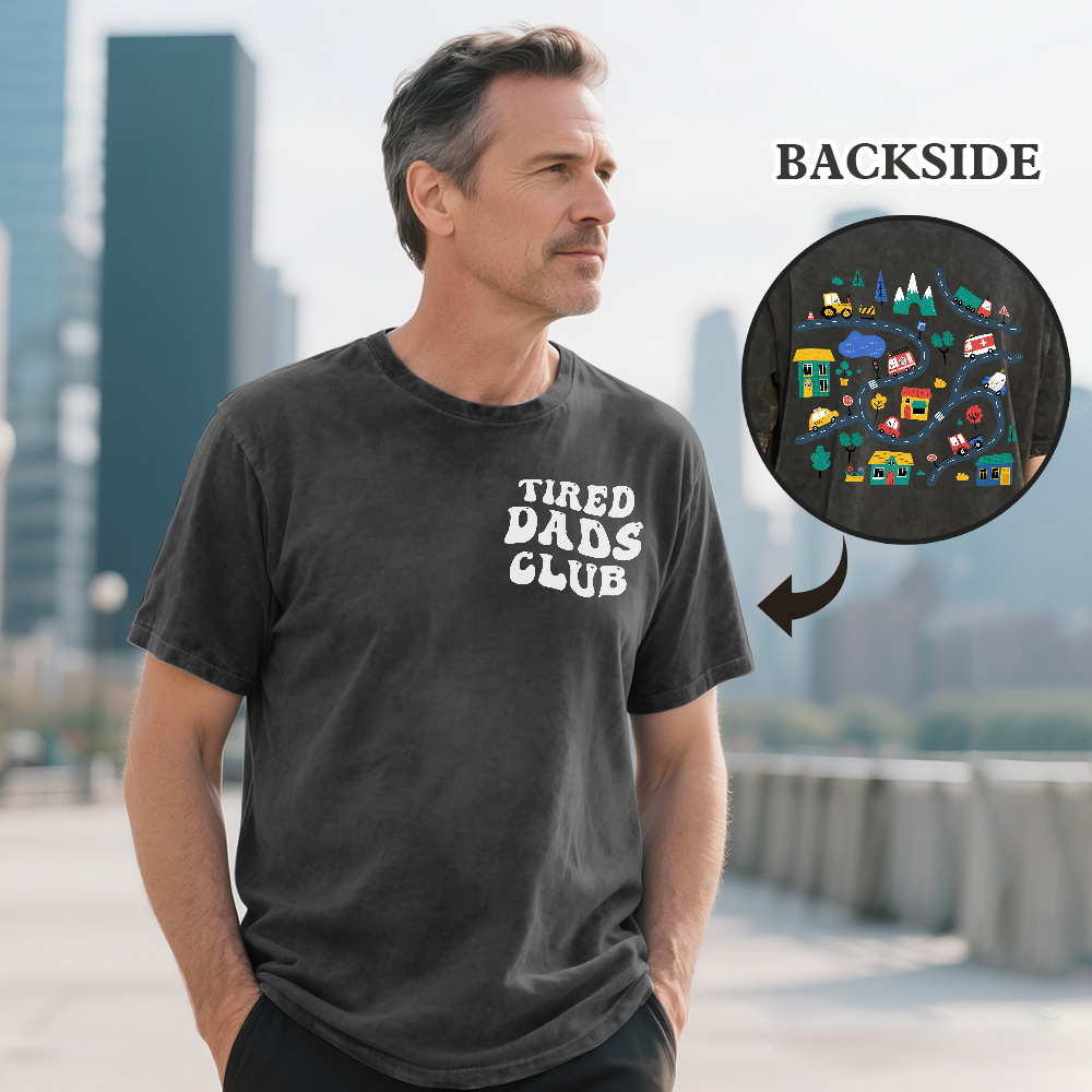 Custom Tired Dad Club Cartoon Car Map Shirt Personalized Text Fathers Day Shirt Gift - MyFaceSocksUK