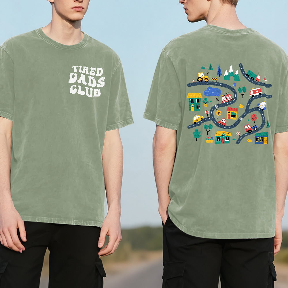 Custom Tired Dad Club Cartoon Car Map Shirt Personalized Text Fathers Day Shirt Gift - MyFaceSocksUK