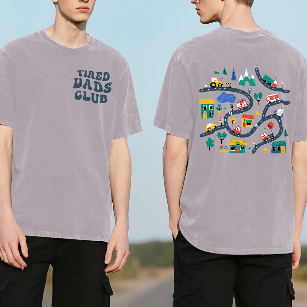 Custom Tired Dad Club Cartoon Car Map Shirt Personalized Text Fathers Day Shirt Gift - MyFaceSocksUK