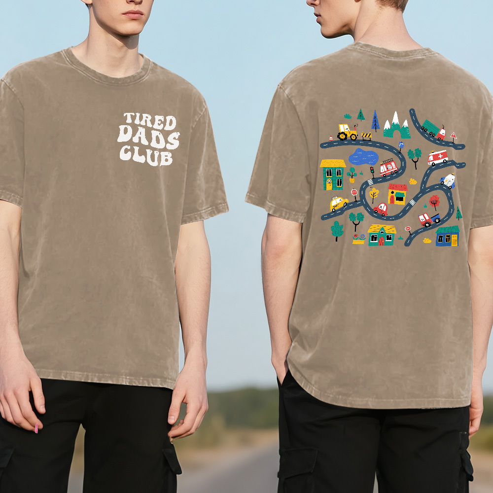 Custom Tired Dad Club Cartoon Car Map Shirt Personalized Text Fathers Day Shirt Gift - MyFaceSocksUK
