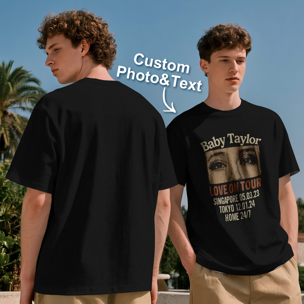Custom Photo Girlfriend Eyes Love on Tour Shirt With Text - MyFaceSocksUK