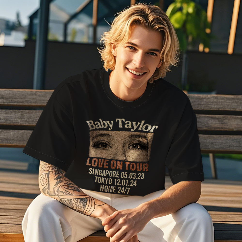 Custom Photo Girlfriend Eyes Love on Tour Shirt With Text - MyFaceSocksUK