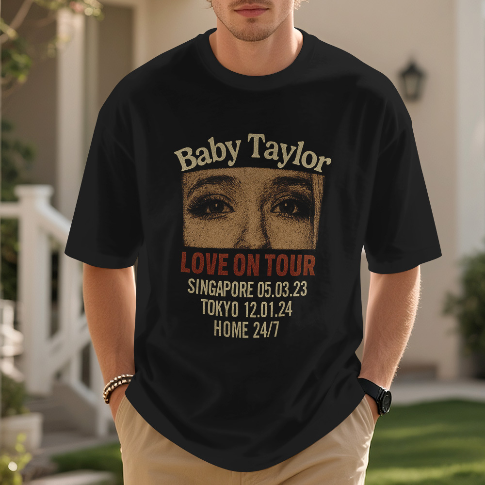 Custom Photo Girlfriend Eyes Love on Tour Shirt With Text - MyFaceSocksUK