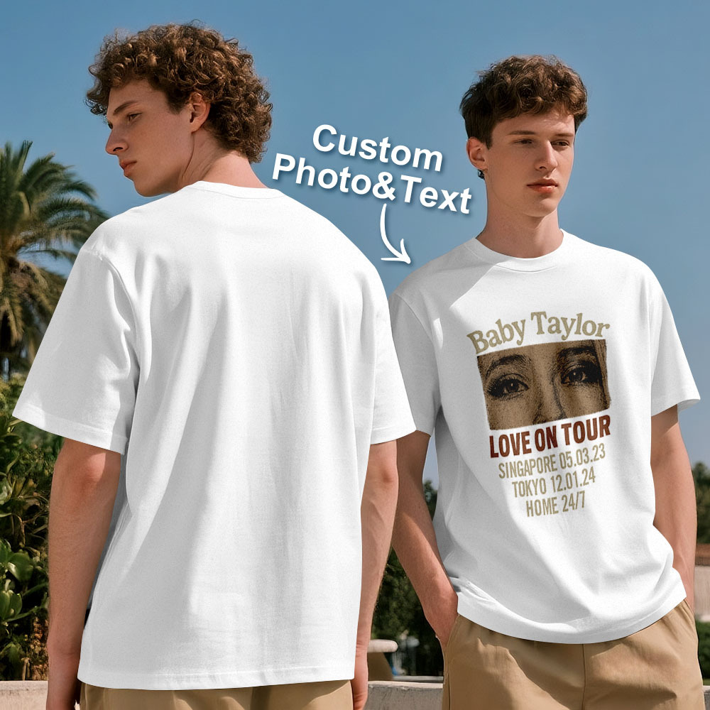 Custom Photo Girlfriend Eyes Love on Tour Shirt With Text - MyFaceSocksUK