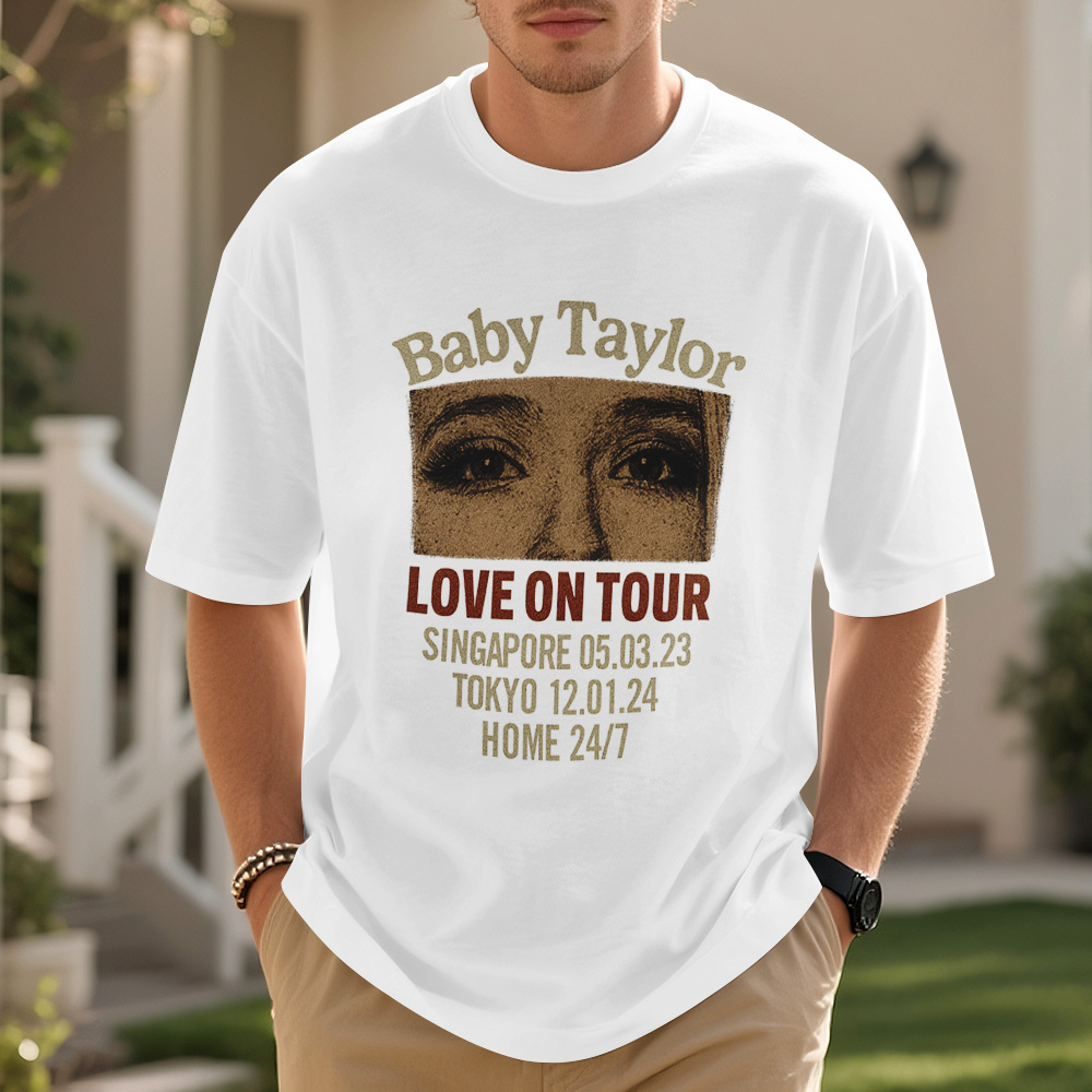 Custom Photo Girlfriend Eyes Love on Tour Shirt With Text - MyFaceSocksUK