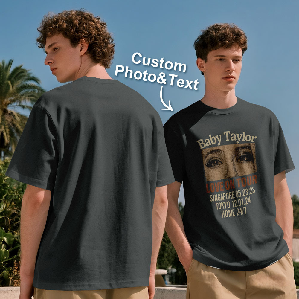 Custom Photo Girlfriend Eyes Love on Tour Shirt With Text - MyFaceSocksUK