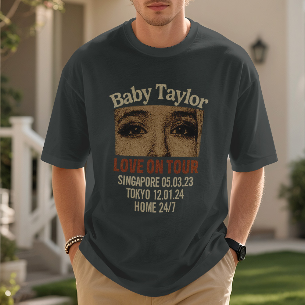 Custom Photo Girlfriend Eyes Love on Tour Shirt With Text - MyFaceSocksUK