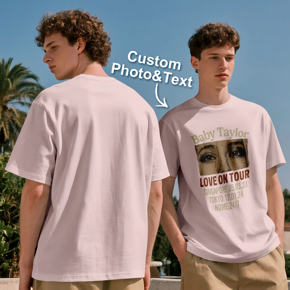 Custom Photo Girlfriend Eyes Love on Tour Shirt With Text - MyFaceSocksUK