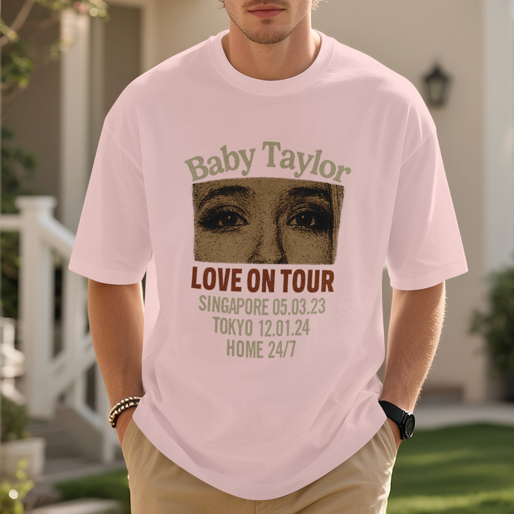Custom Photo Girlfriend Eyes Love on Tour Shirt With Text - MyFaceSocksUK