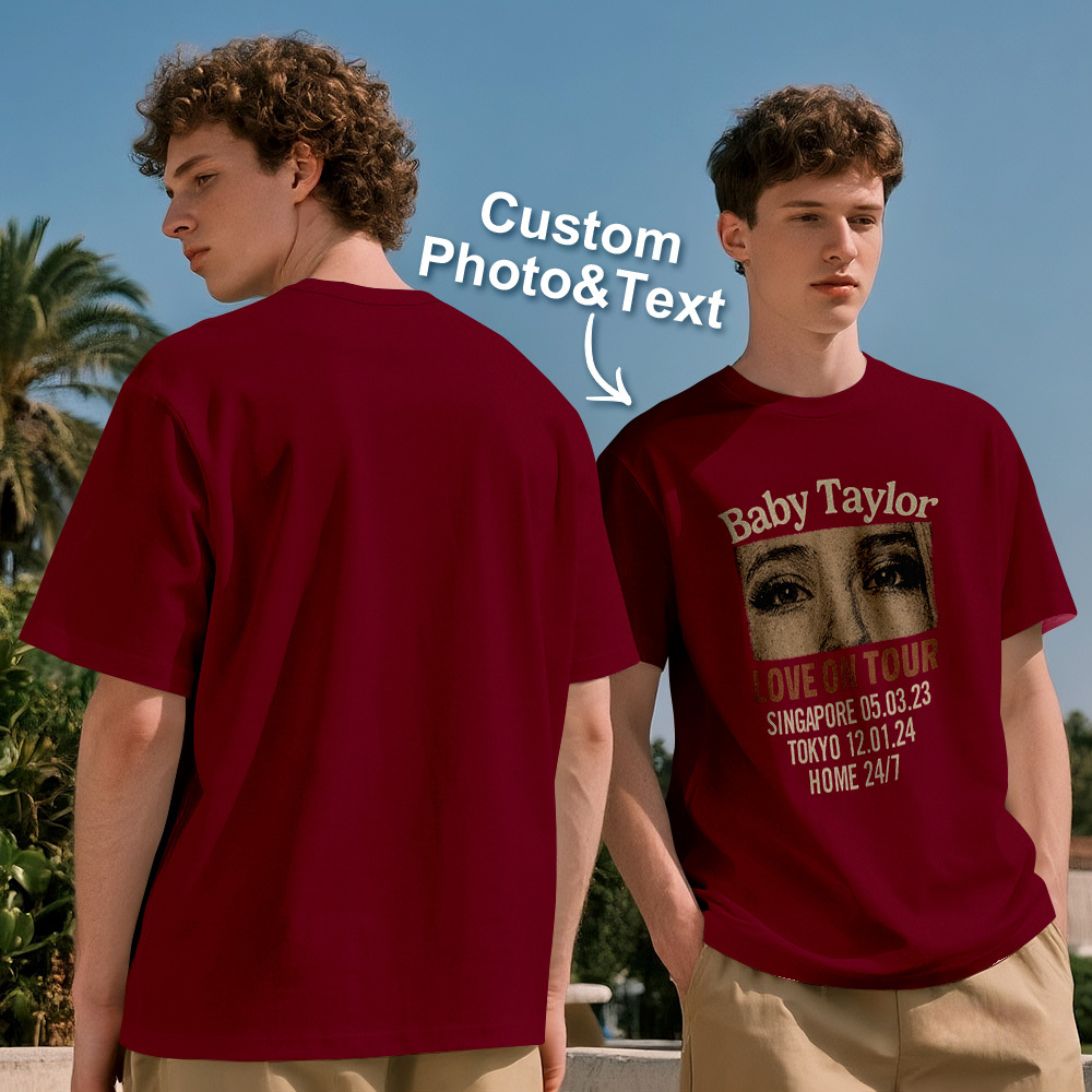 Custom Photo Girlfriend Eyes Love on Tour Shirt With Text - MyFaceSocksUK