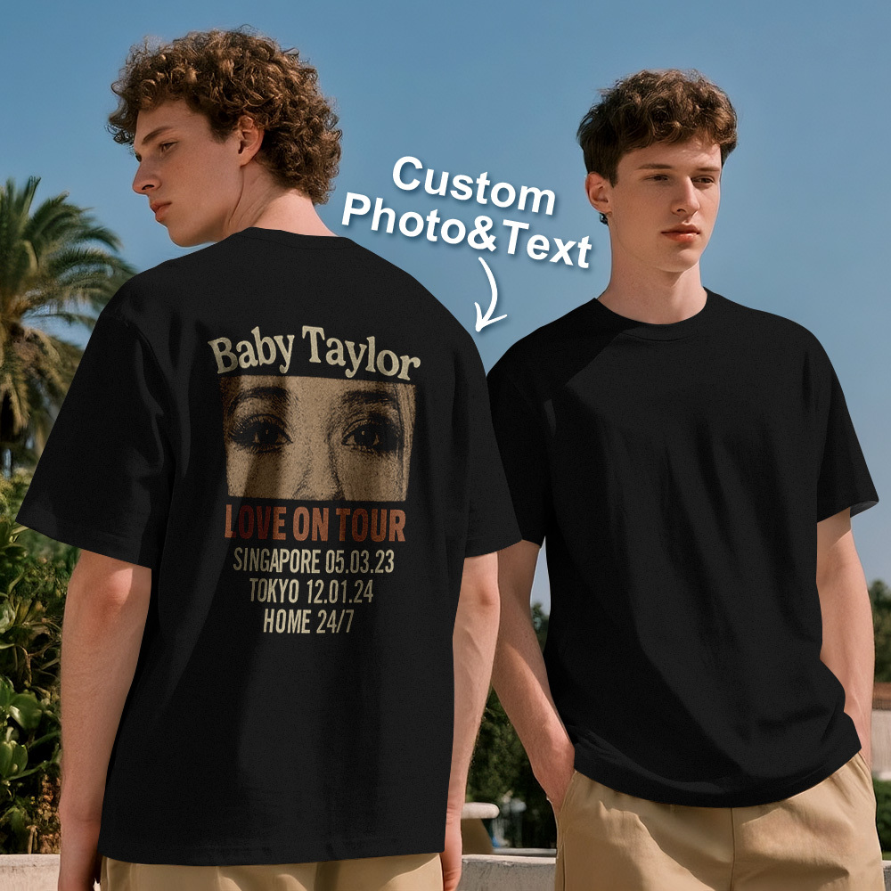Custom Photo Girlfriend Eyes Love on Tour Shirt With Text - MyFaceSocksUK