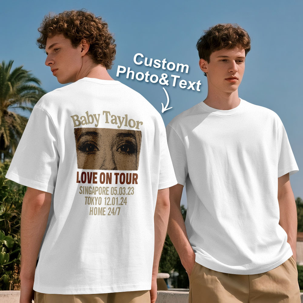Custom Photo Girlfriend Eyes Love on Tour Shirt With Text - MyFaceSocksUK