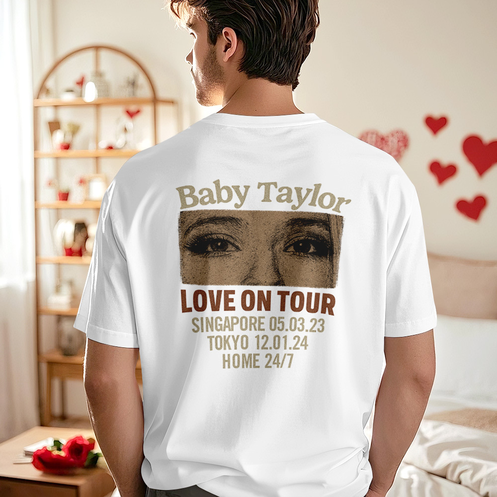 Custom Photo Girlfriend Eyes Love on Tour Shirt With Text - MyFaceSocksUK