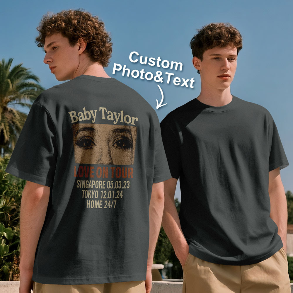 Custom Photo Girlfriend Eyes Love on Tour Shirt With Text - MyFaceSocksUK