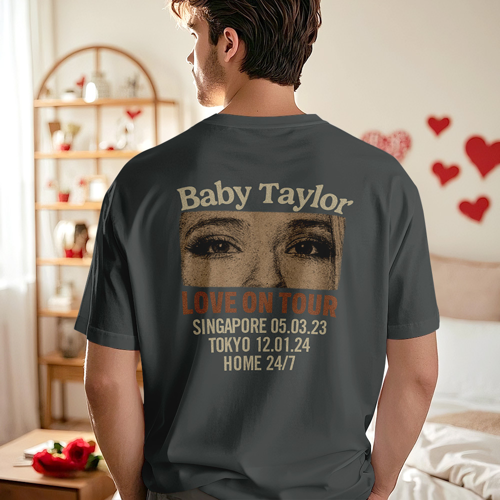 Custom Photo Girlfriend Eyes Love on Tour Shirt With Text - MyFaceSocksUK